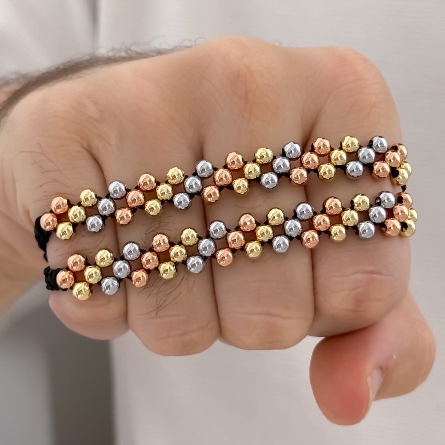 Par de Pulseras Para Parejas 3 Carriles en Balin Liso 4mm de 3 Oros Tipo Oro de 18k su Labrado en Oro Laminado 18k con Garantía de por vida