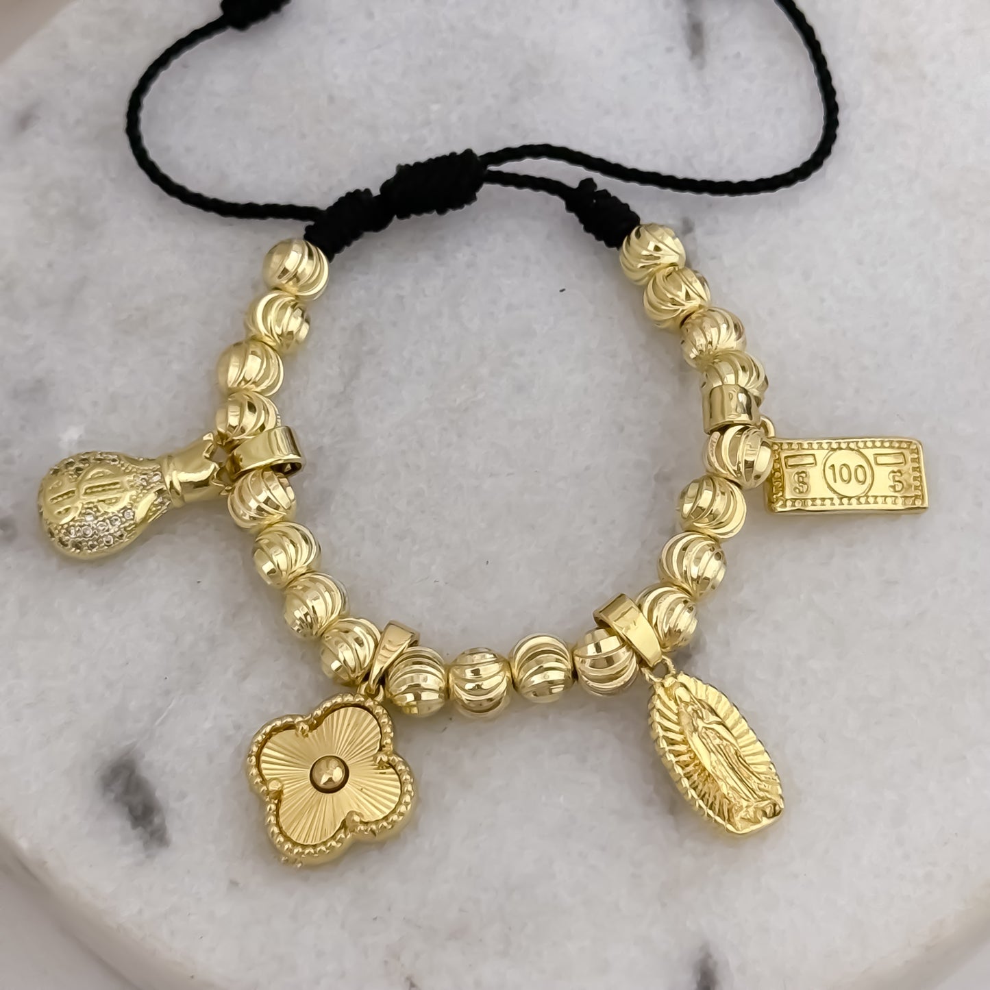 Pulseras de Abundancia y Proteccion y buena Suerte en Balin Italiano de 6mm en Oro Laminado 18k con Garantia de por vida