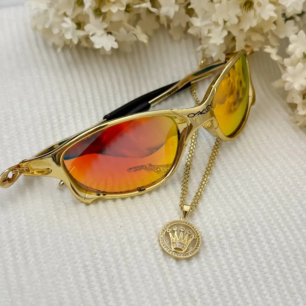 Cadena Tejido Chino 60cm -3mm de Grosor + Dije Corona Rolex en Oro Laminado 18k con Garantia de por vida + Obsequio Gafas oakley