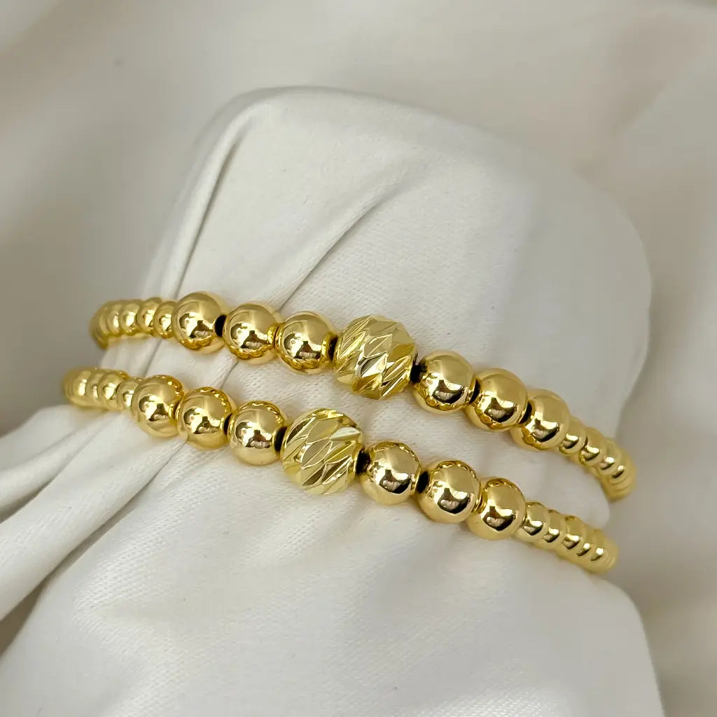 2 Pulseras Union para parrejass Full Balines 4mm con Bola de la mitad Italiana en Oro laminado 18k con Garantia de por vida