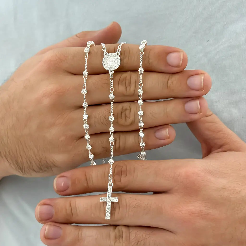 Camandula de San Benito en Plata 925 en balin 4MM Italiano con Garantia de por Vida