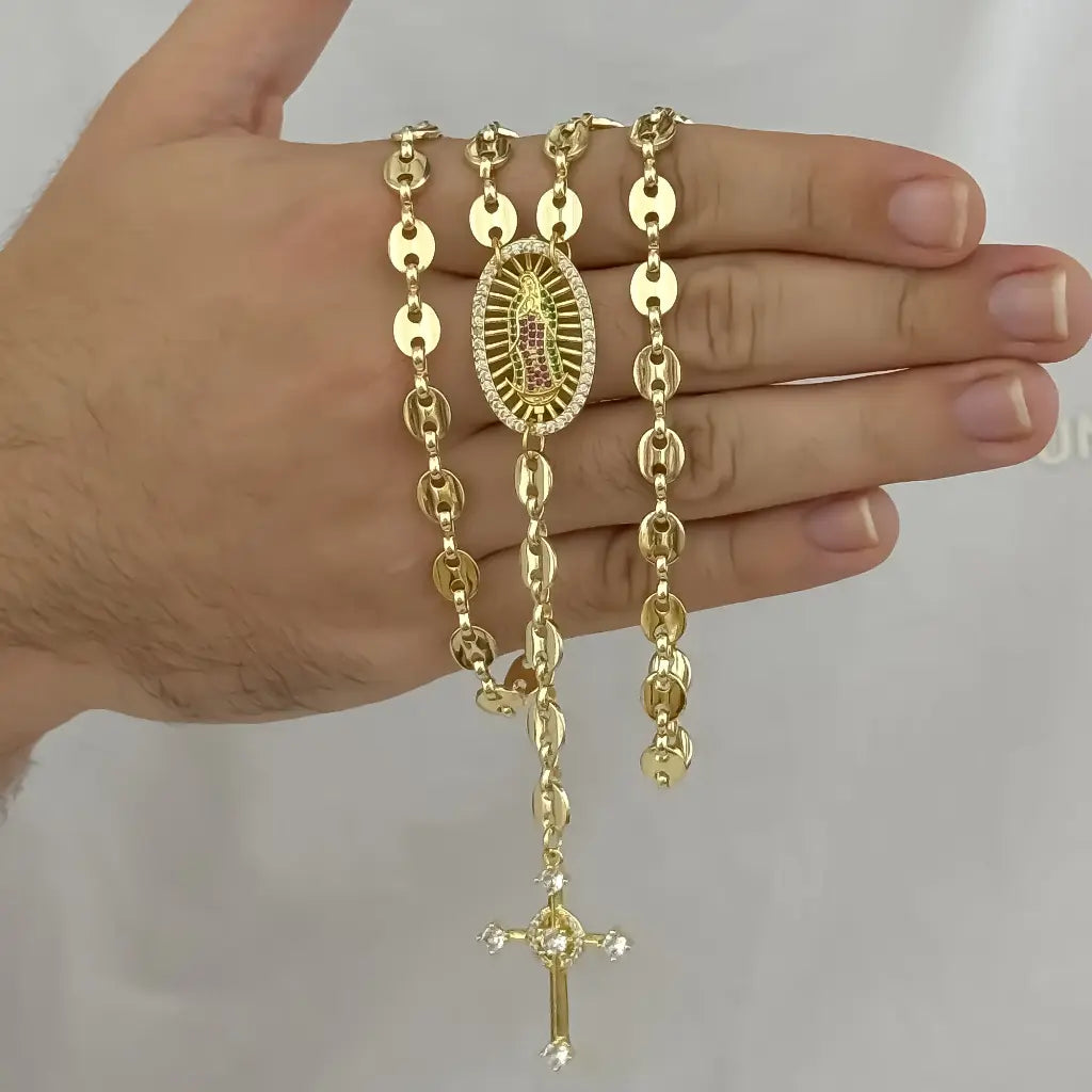 Camandula Tejido Gucci de Virgen Guadalupe con Circones en Oro Laminado 18k con Garntia de por vida
