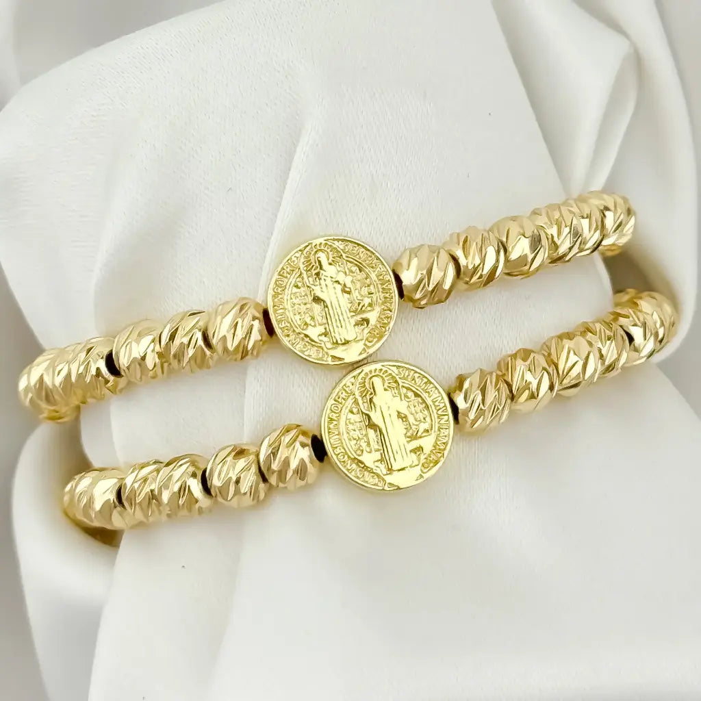 Juego de 2 pulseras para parejas San Benito Proteccion en Oro Laminado 18k