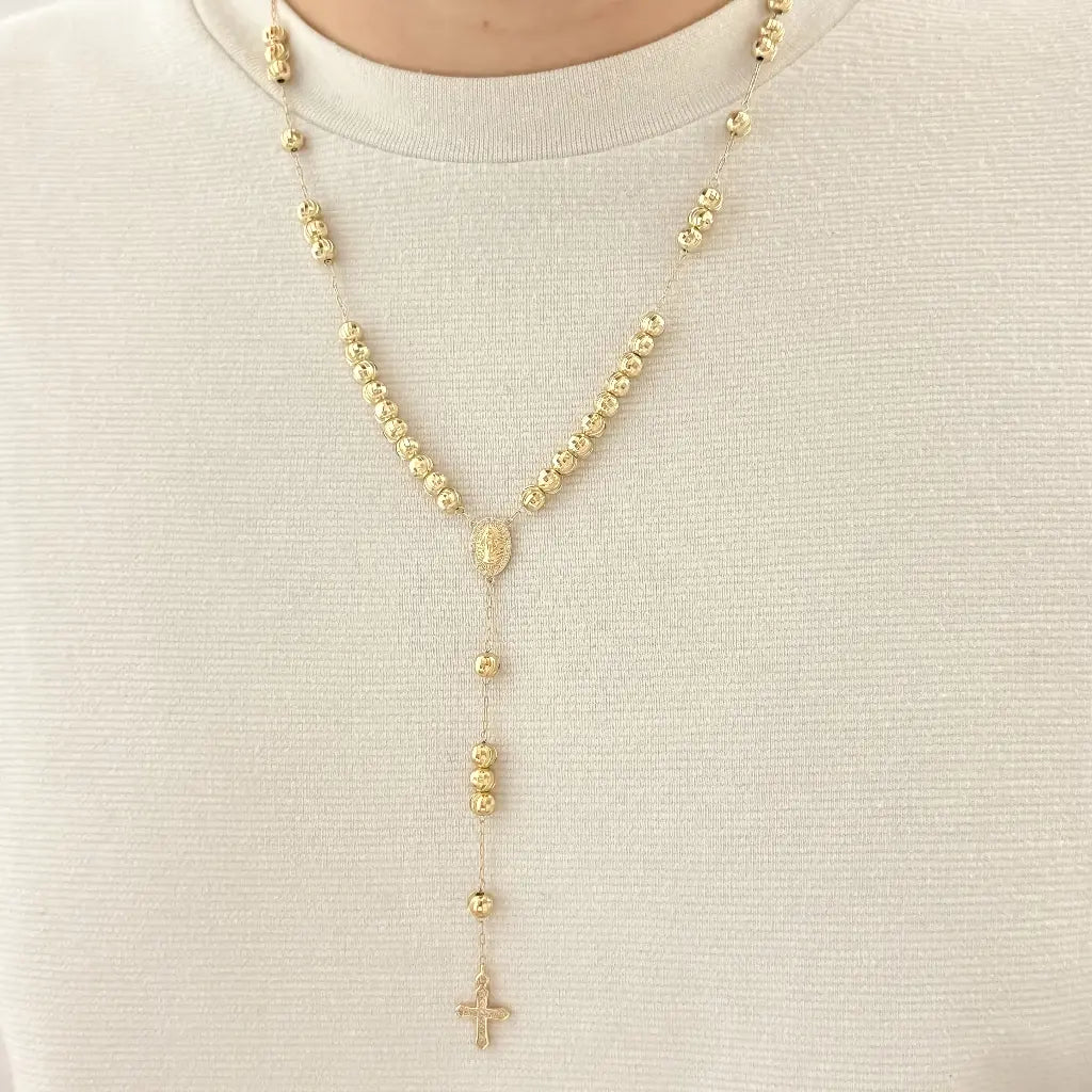 Camandula de Virgen Guadalupe Balin Diamantado 7mm en Oro Laminado 18k con Garantia de por vida