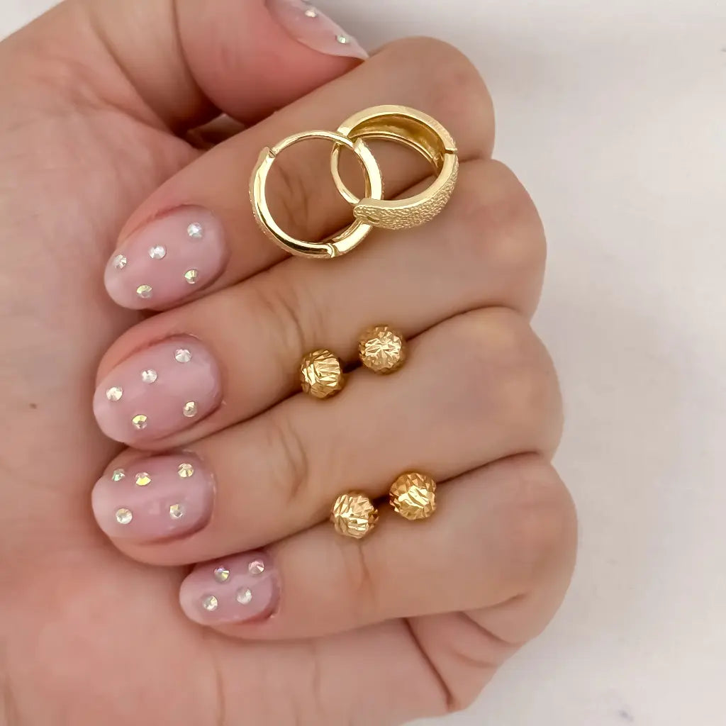 Juego de Candongas Diamantada Mediana + Topo Balin Diamantado de 4mm - 5mm en Oro Laminado 18k con Garantia de por vida