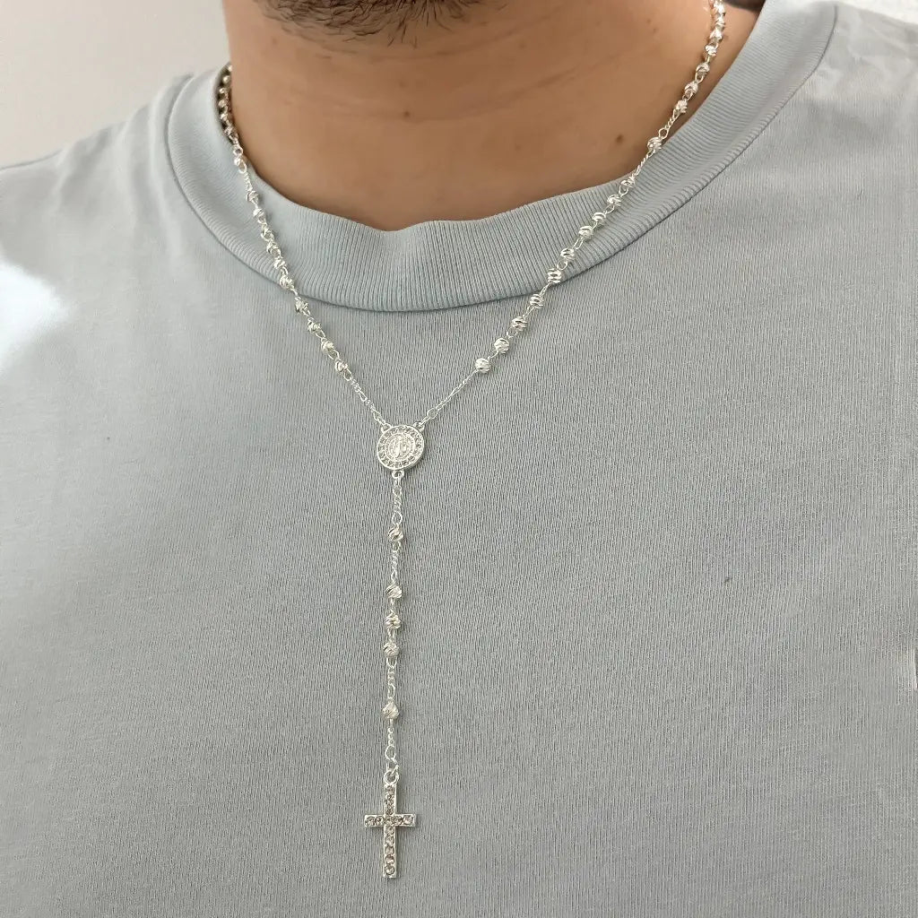 Camandula de San Benito en Plata 925 en balin 4MM Italiano con Garantia de por Vida