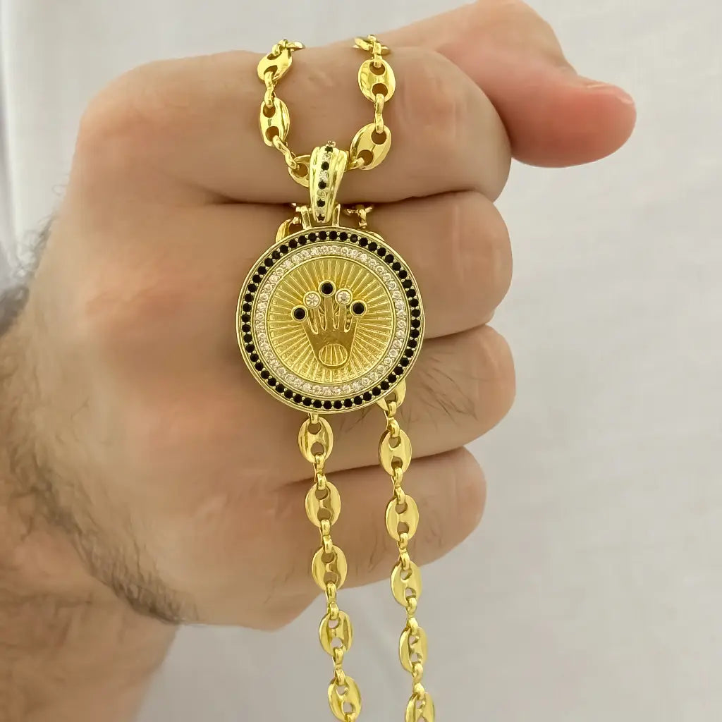 Cadena Tejido Gucci de Hombre de 60cm + Dije de Rolex con micro Circones en Oro Laminado 18k con Garantia de por vida