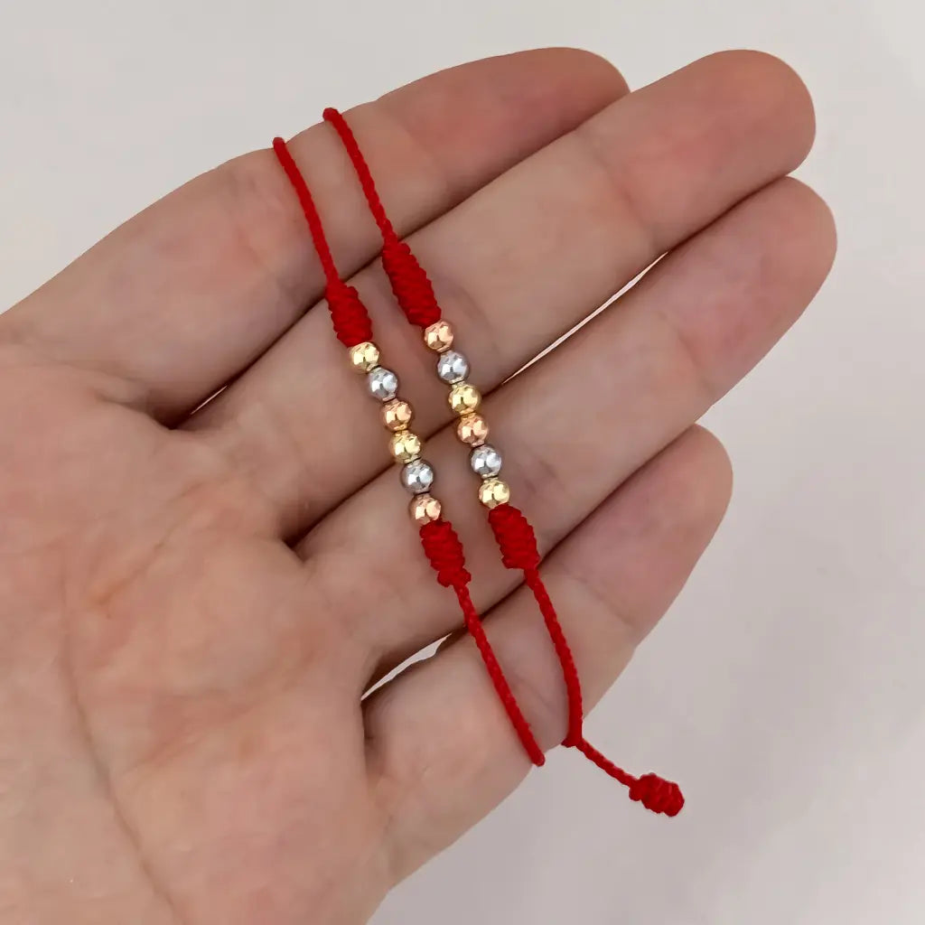 2 Hilos de Amor en Hilos Rojos en Balin 4mm en Oro Laminado 18k de 3 oros Amarillo Rosado Gris con Garantia de por vida