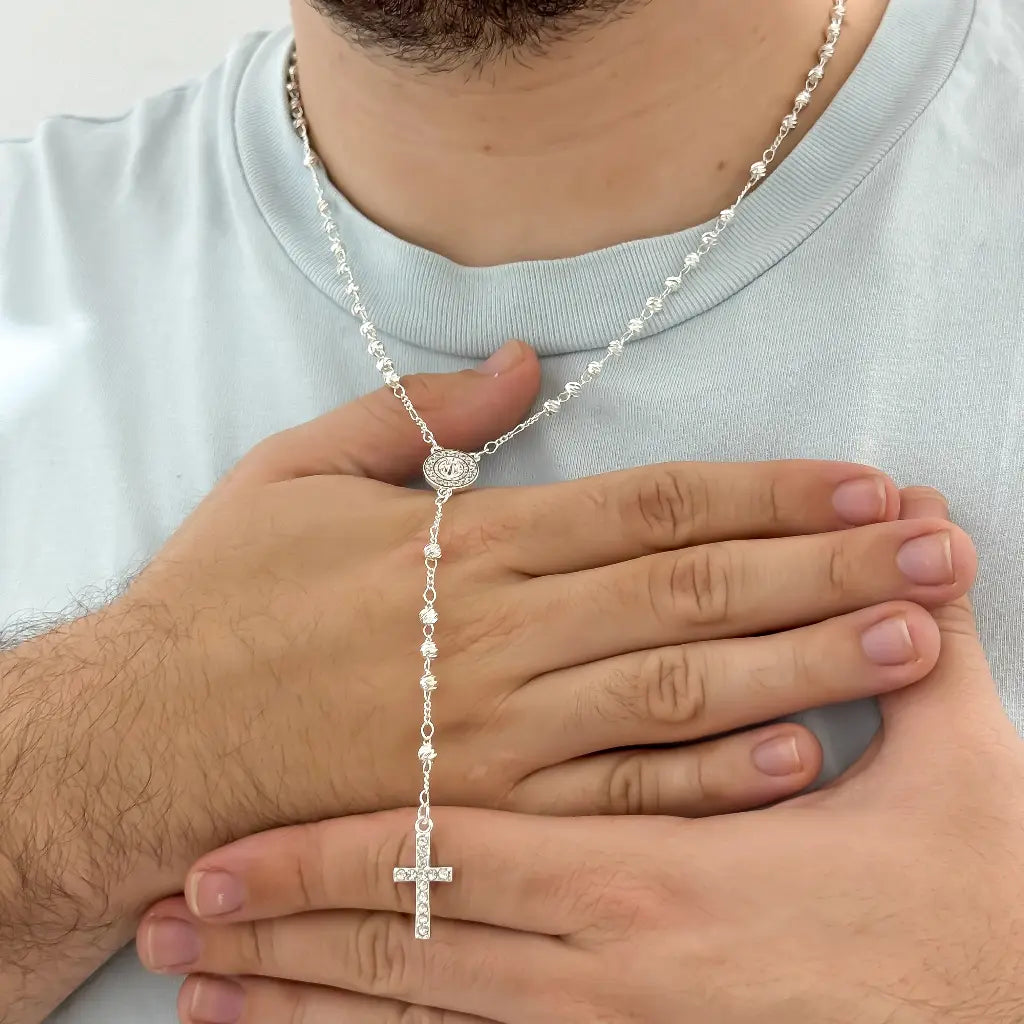 Camandula de San Benito en Plata 925 en balin 4MM Italiano con Garantia de por Vida