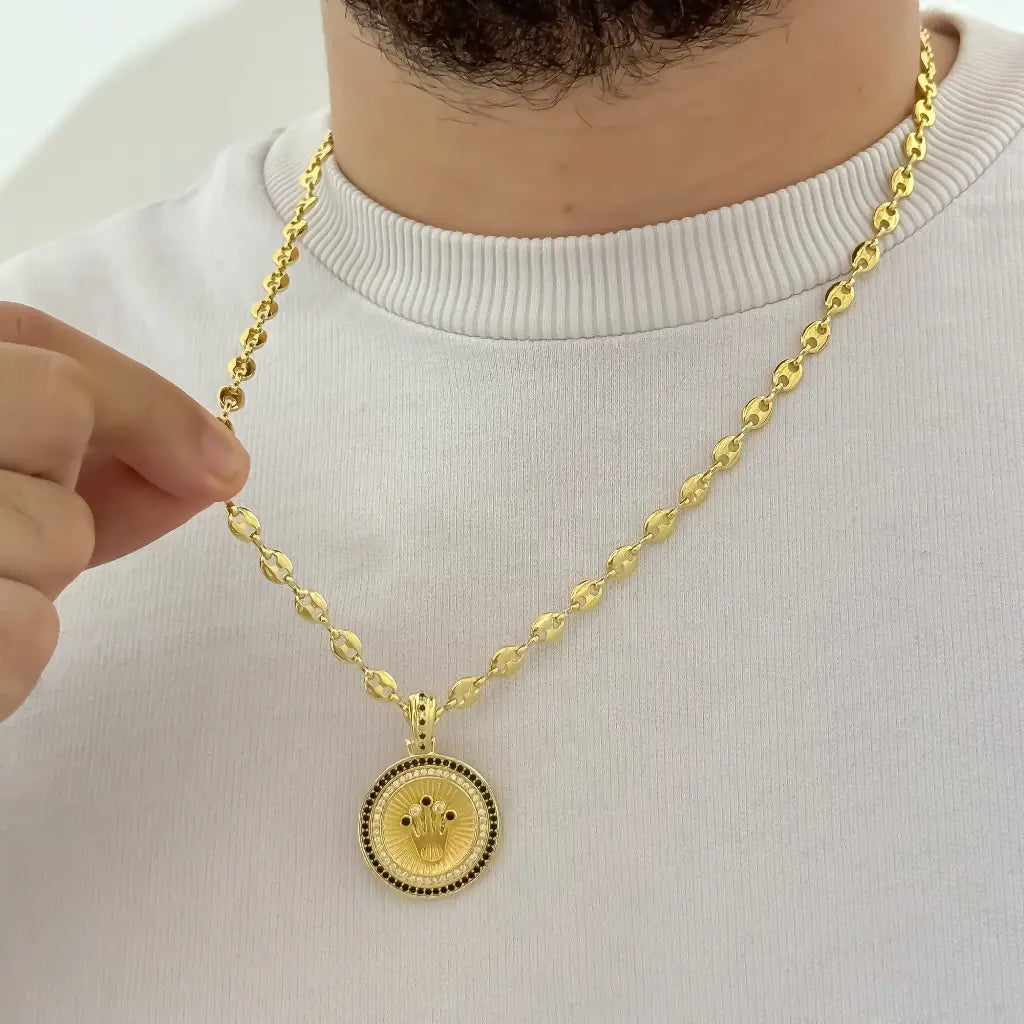 Cadena Tejido Gucci de Hombre de 60cm + Dije de Rolex con micro Circones en Oro Laminado 18k con Garantia de por vida