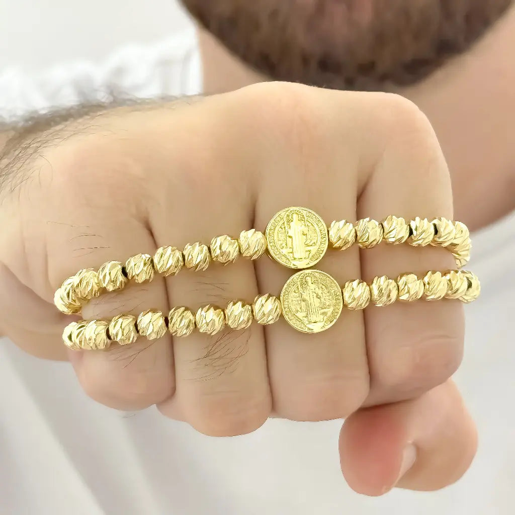 Juego de 2 pulseras para parejas San Benito Proteccion en Oro Laminado 18k