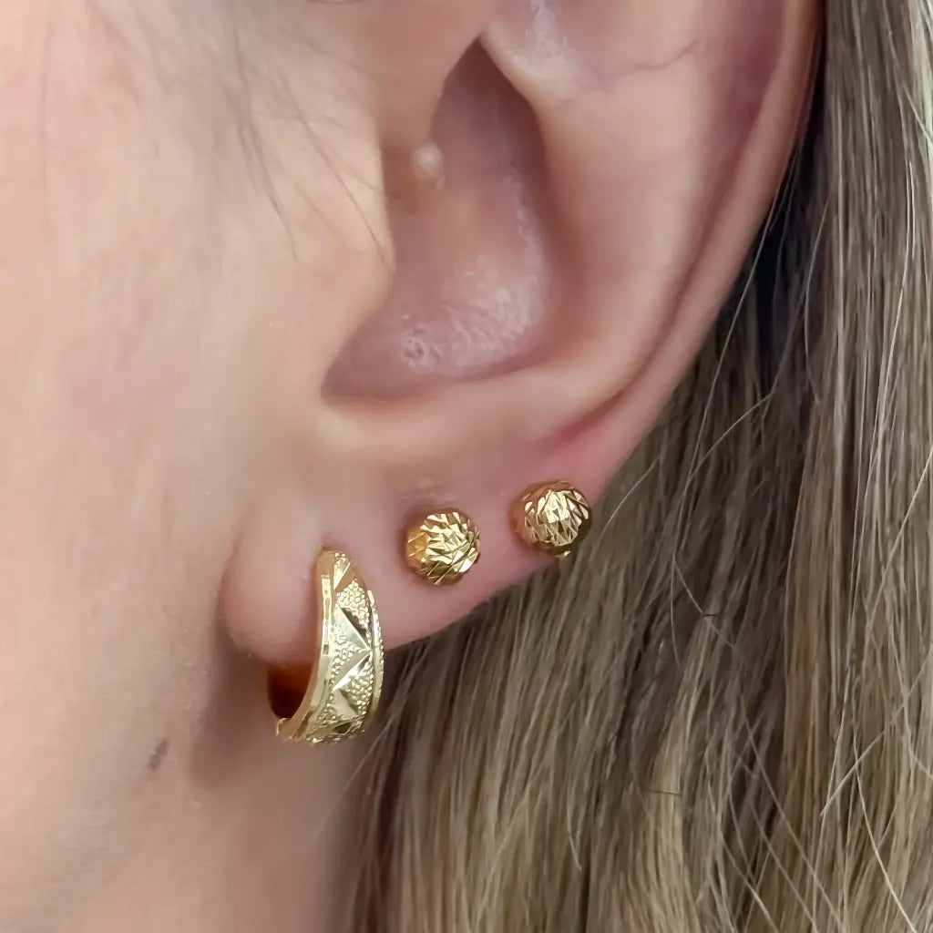 Juego de Candongas Diamantada Mediana + Topo Balin Diamantado de 4mm - 5mm en Oro Laminado 18k con Garantia de por vida