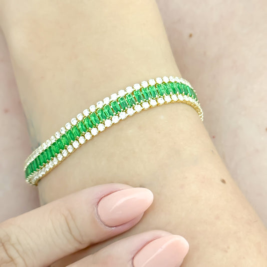 Pulsera Tennis Verde Esmeralda 20cm-5mm de Grosor en Oro Laminado 18k con Garantia de por vida