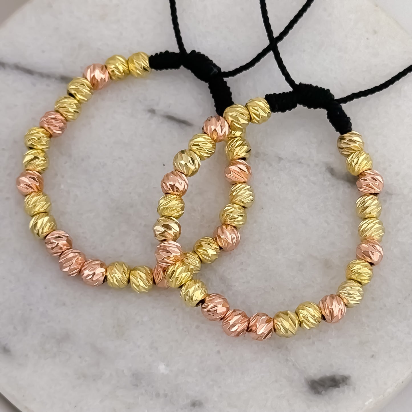 Juego de 2 Pulseras de 2 Oros  Rosado + Oro Amarillo en Balin italiano de 6mm en Oro Laminado 18k con  Garantía de por vida