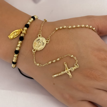 Camándula Virgen de Guadalupe  de 50cm de 4mm + Pulseras Virgen de Guadalupe en Balin italiano de 4mm en Oro Laminado 18k con Garantia de por vida