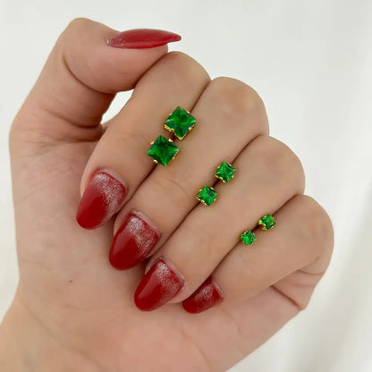 Juego de 3 Topos Cuadrados Verde Esmeralda en Oro Laminado 18k con Garantia de por vida